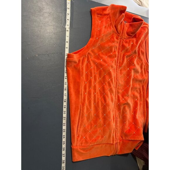 NEW Quacker Factory Womens XL Orange  Quilted Vest W/ Rhinestone Accents & Zip F - Picture 7 of 11